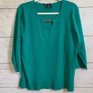 Cable & Gauge Teal Green Sweater with Wood Bead Detail at Neckline, size XL, NWT